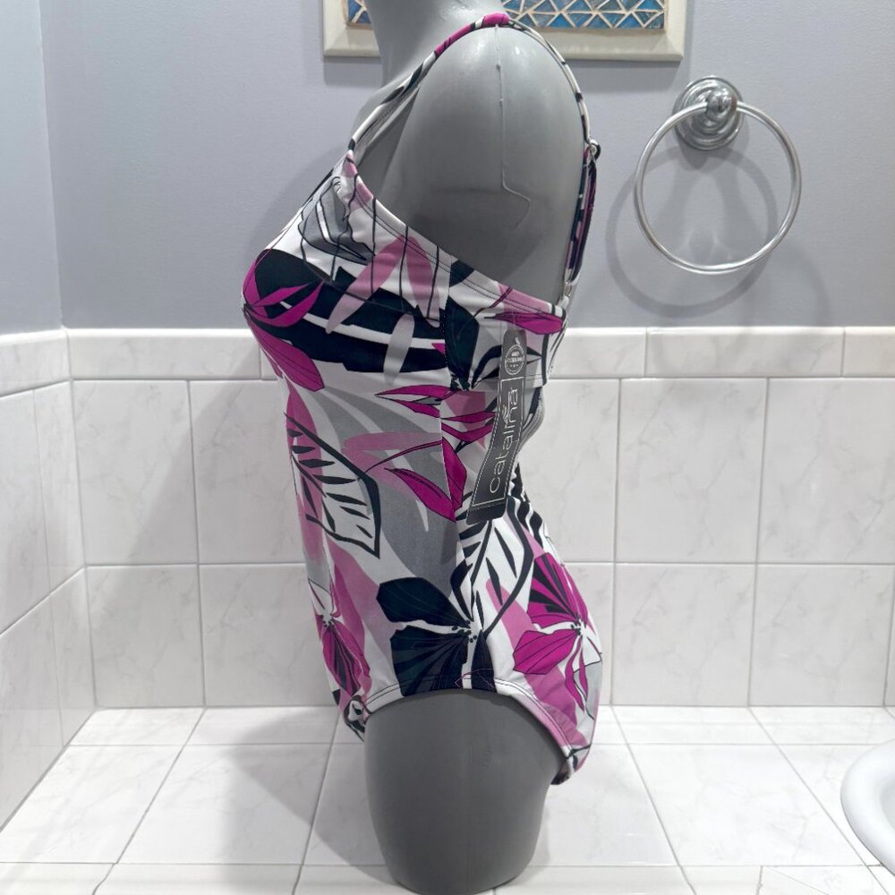 Catalina Swimsuit Med One Piece Floral Racer Back in Black / White & Purple NWT - Picture 5 of 9
